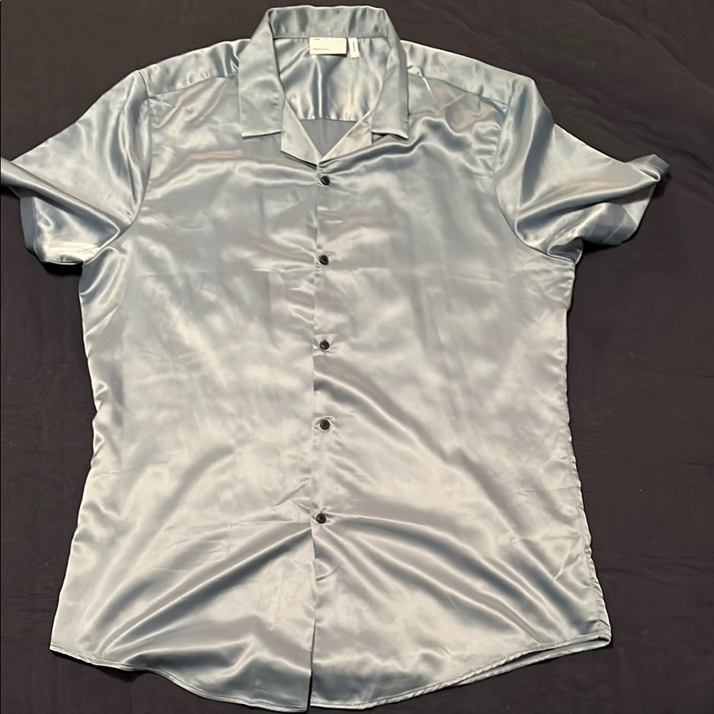 ASOS Men's Satin Shirt in Light Blue